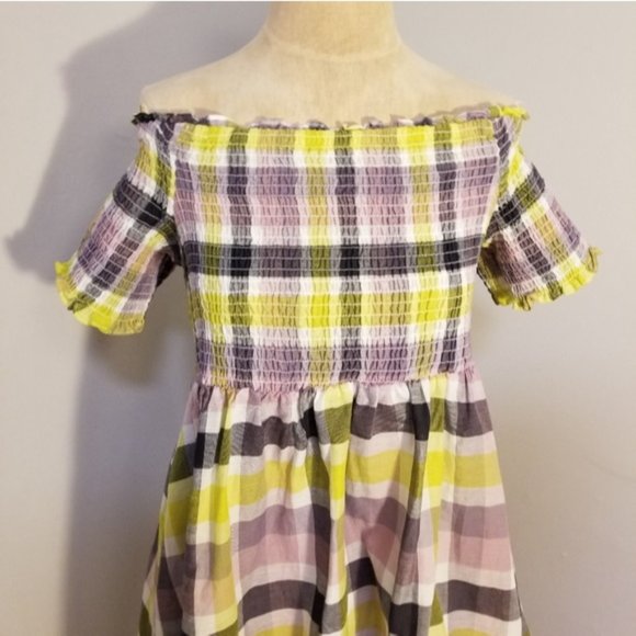 TORRID MULTI PLAID SMOCKED OFF THE SHOULDER TOP NEW W/TAGS BABYDOLL SUMMER 2X - Picture 4 of 7
